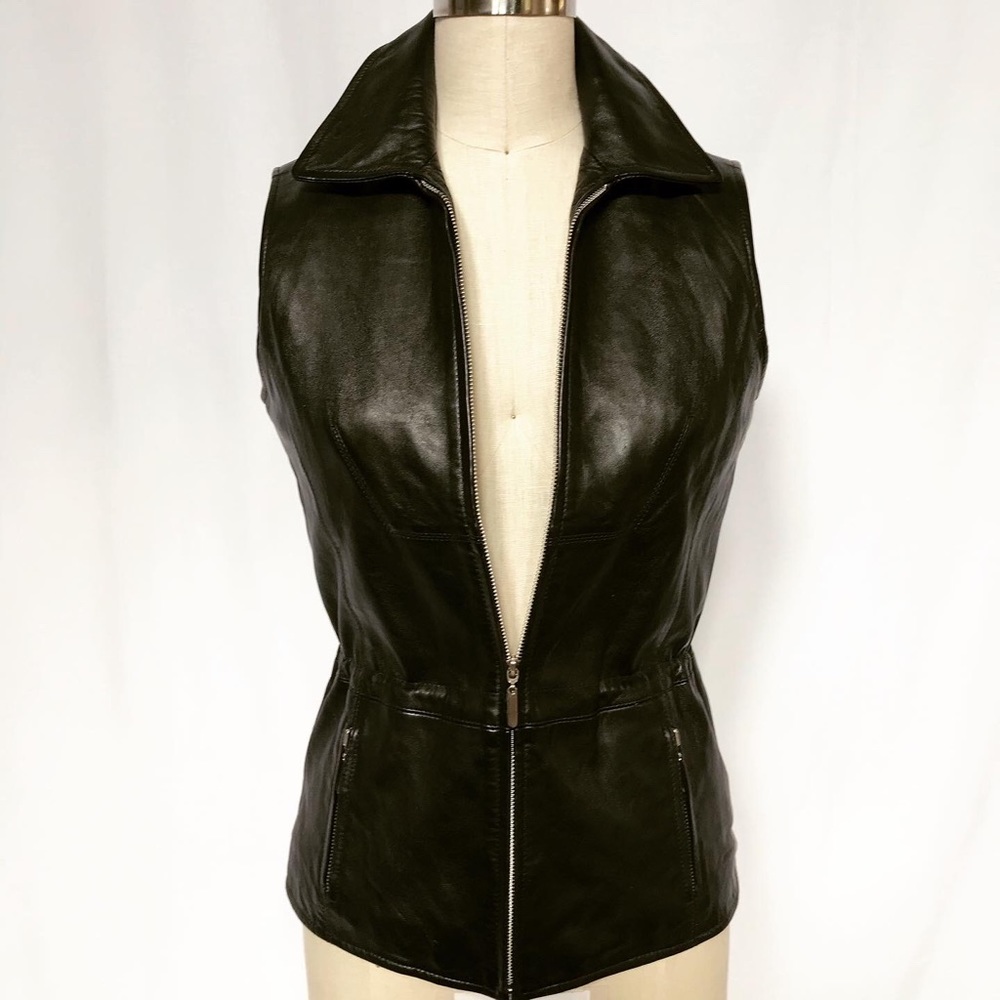 Vintage 90’s Black Leather Vest - Picture 1 of 8